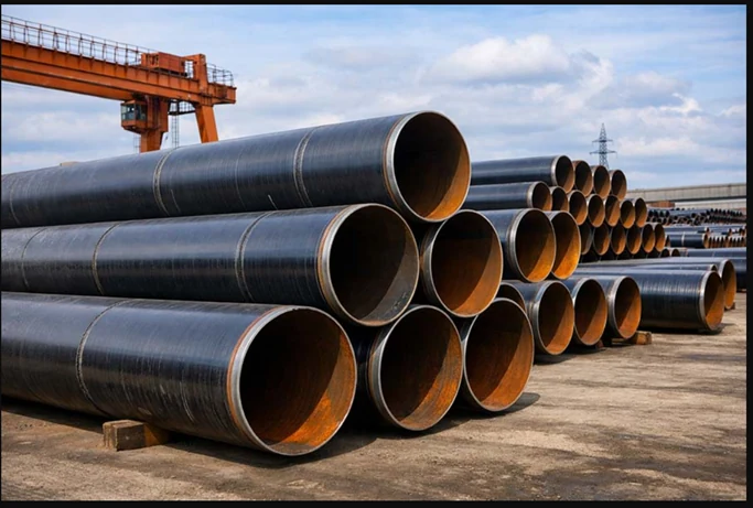 Workers installing large diameter pipe